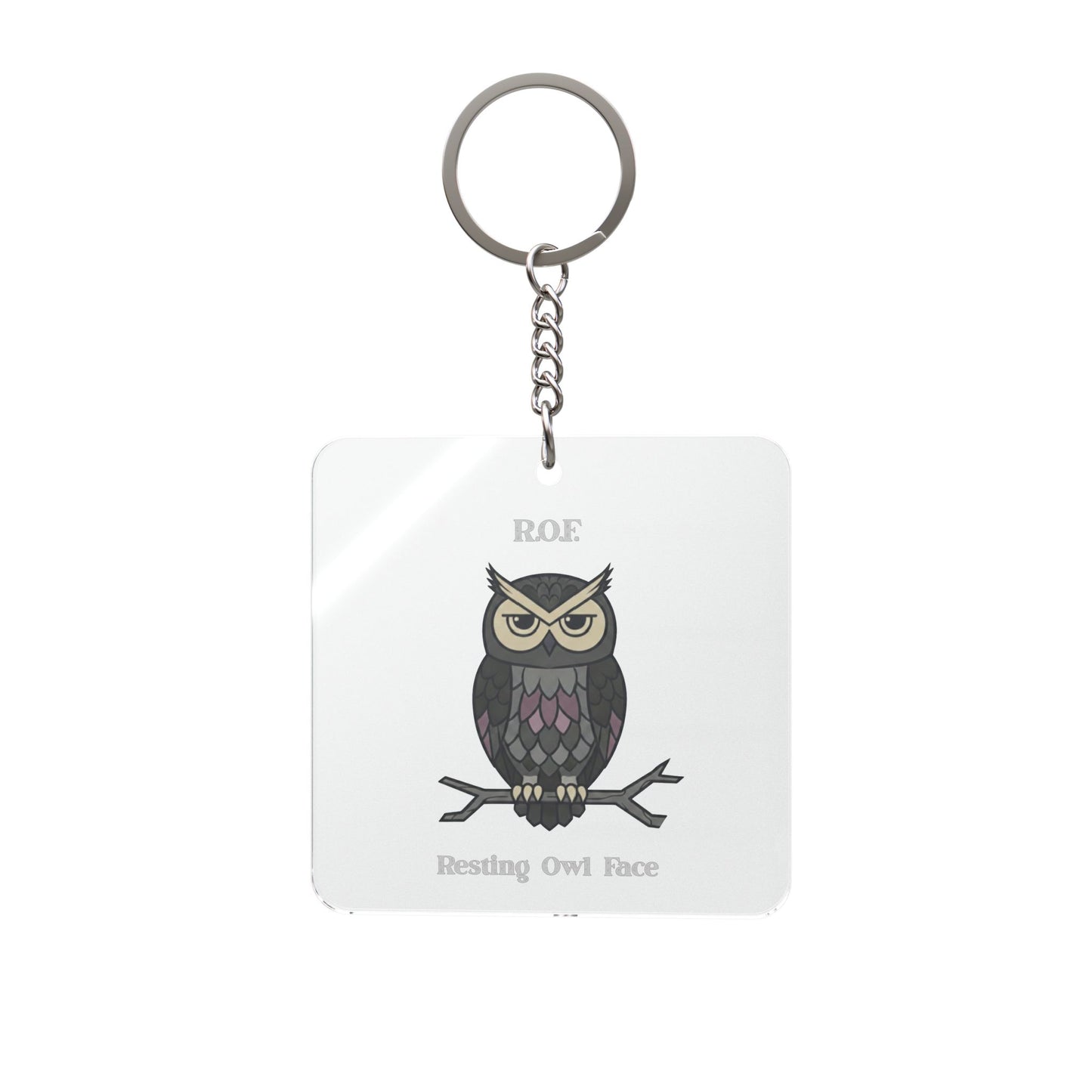 Resting Owl Face Keychain | Square Keychain, Owl