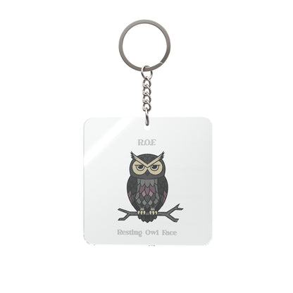 Resting Owl Face Keychain | Square Keychain, Owl