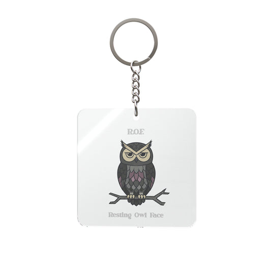 Resting Owl Face Keychain | Square Keychain, Owl