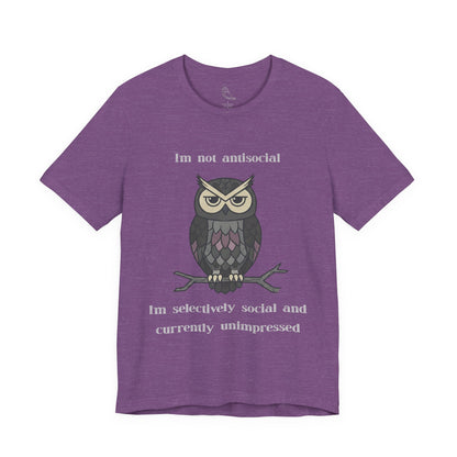 Selectively Social Owl T-Shirt | Sarcastic Quote, Owl Tee