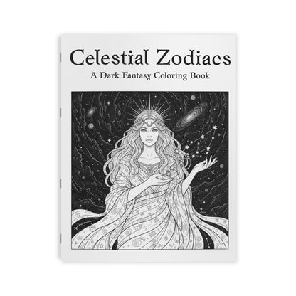 Celestial Zodiacs Coloring Book | Dark Fantasy Astrology Illustrations