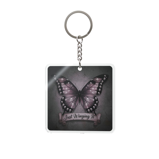 Just Winging It Keychain | Square Keychain, Butterfly